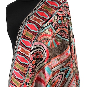 Regal Collection, Cashmere Pashmina Hand Embroidery Nalki Stole, Scarf, Rich Black
