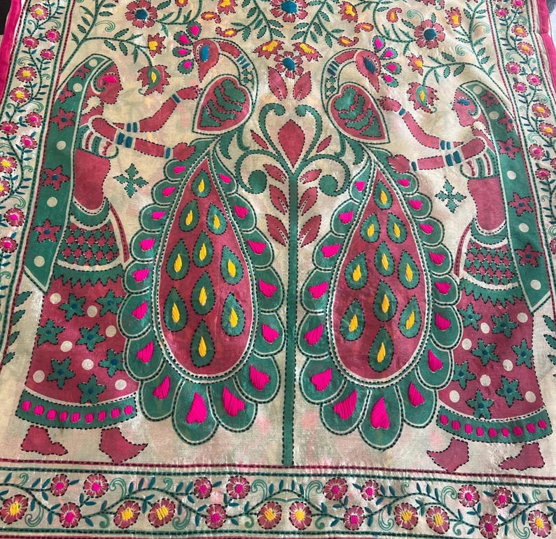 Mughal Darbar Phulkari Dupatta Seide / Hand bestickt / Festliche Hochzeit Dupatta / Floraler Schal Bild 10