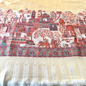 Fine Quality, Very Soft & Light Weight/ Mughal Darbar Design/Kani Silk Embroidered Shawl/Scarf, Pashmina Shawl,Wedding Shawl (40 X 80Inches)