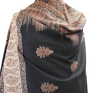 Large Black   Jamawar kanni Embroidered Jacquard Design Shawl, Winter Wrap (40x80 inches)