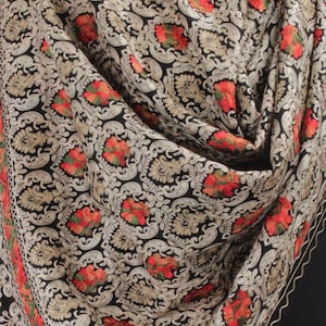 Black High quality Needle work silk embroidered fine cashmere scarf shawl (Size 28&quot;x80&quot;)