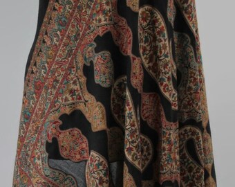 大型ブラックマルチカラーパシュミナカニ織りショール、冬用ラップ（40