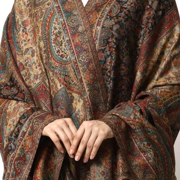 Kani Weave lyxigt tyg Pashminasjal: Svart & Beige Vintersjal (102x204 cm)