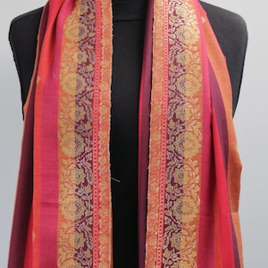 Exclusive Red   Kani Pure Wool Stole Gold Embroroidered Stole, Shawl (28 x 80 Inches)