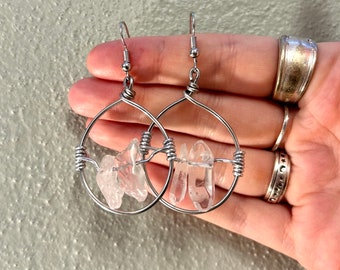 Quartz Hoop Earrings | Handmade Earrings | Simple Earrings | Dainty Earrings | Crystal Jewelry