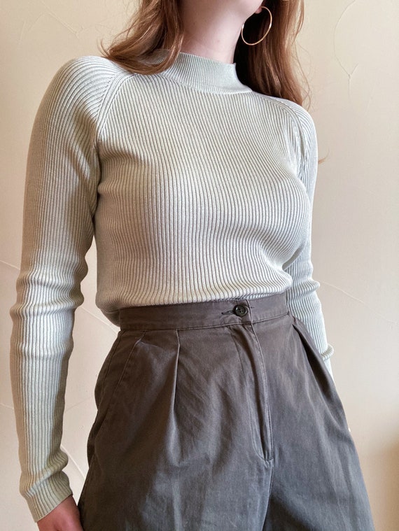 Vintage Sage Green 100% Silk Shirt