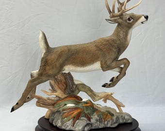 Franklin Mint Nick Bibby Great Escape Whitetail Deer Stag Porcelain Statue Base