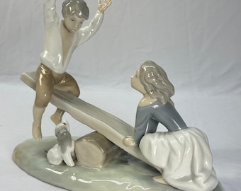 Lladro #4867 Seesaw Boy, Girl and Dog on Tweeter Totter