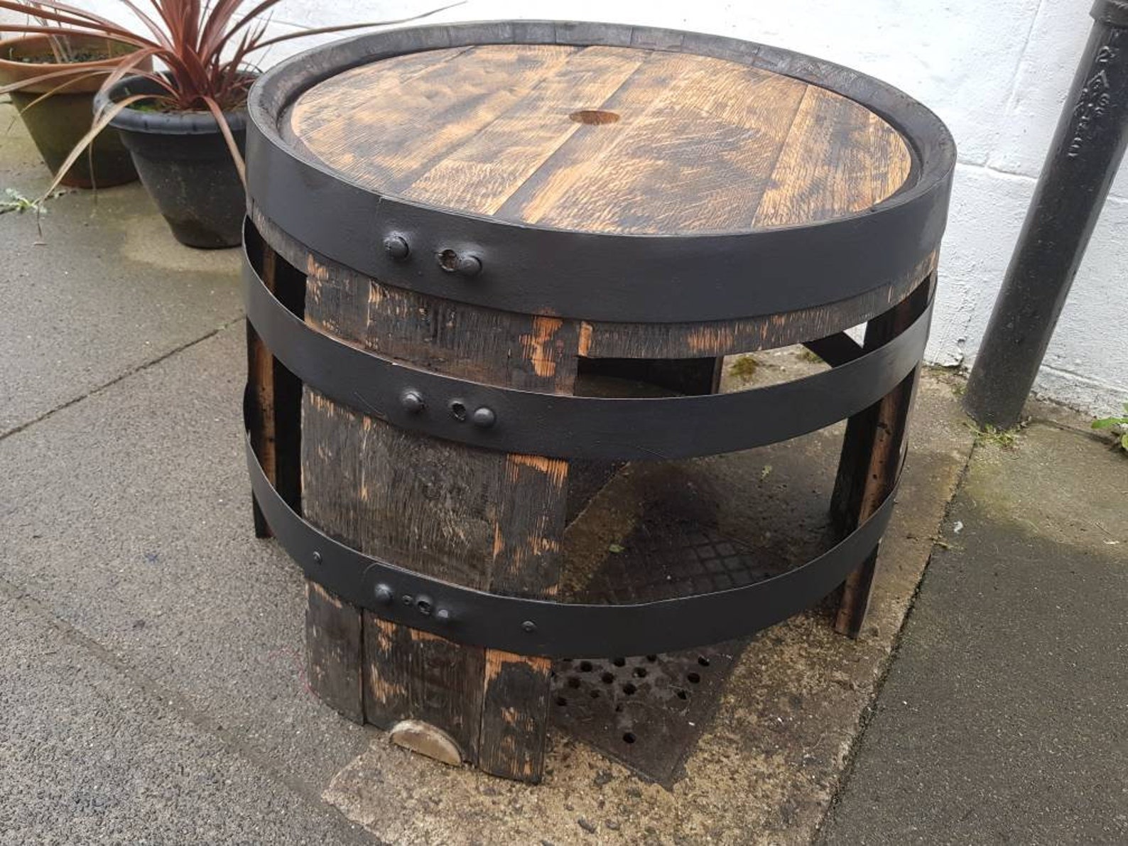 Whisky barrel stave side table Etsy