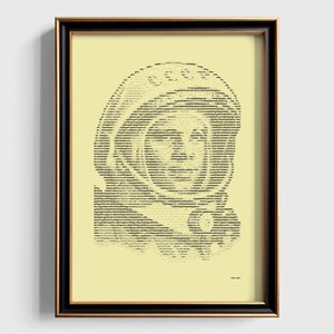 A3 typewriter portrait Yuri Gagarin in black on ivory