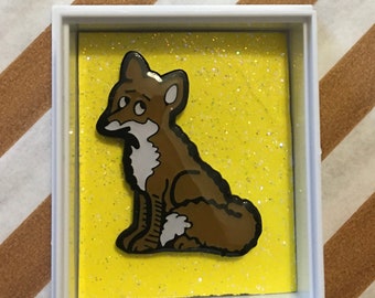 The wee brown fox in a box ,Shelf Ornament, Kawaii Keepsake, Feelgood Gift, Pocket hug, Missing You Gift, Quirky Gift, Unique Gift, Cute