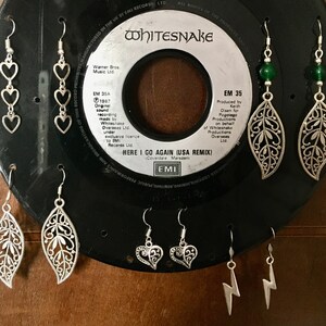 Tibetan silver earrings. Filigree leaf, heart, lightning bolt