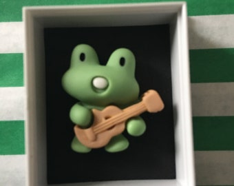 The wee singing guitarist frog in a box ,Shelf Ornament, Kawaii Keepsake,  Feelgood Gift, Pocket hug, Unique You Gift, Quirky Gift