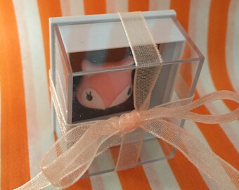 The wee fox in a box ,Shelf Ornament, Kawaii Keepsake, Feelgood Gift, Pocket hug, Missing You Gift, Quirky Gift, Unique Gift, Cute