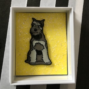 The wee schnauzer dog  in a box ,Shelf Ornament, Kawaii Keepsake, Feelgood Gift, Pocket hug, Missing You Gift, Quirky Gift, Unique