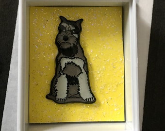 The wee schnauzer dog  in a box ,Shelf Ornament, Kawaii Keepsake, Feelgood Gift, Pocket hug, Missing You Gift, Quirky Gift, Unique