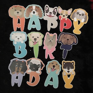 Cute dog happy birthday bunting/garland, party decoration, puppy party, funny dogs, dog themed party