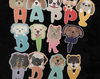 Cute dog happy birthday bunting/garland, party decoration, puppy party, funny dogs, dog themed party