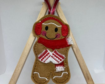 Gingerbread man wearing Ear muffs hanging decoration, Gingerbread man Christmas decoration, Handmade, Gingerbread men