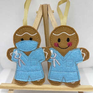 Zahnarzt, Zahnarzthelferin Lebkuchen hängende Dekoration, Geschenk für Zahnärzte, handgemacht, personalisiert, Lebkuchenmänner