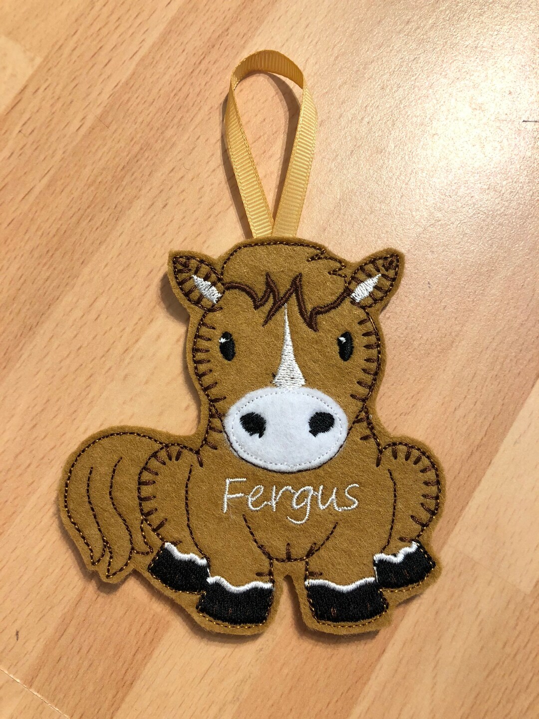 Brown - Gingerbread Horse - Hand Embroidered Felt Christmas Decor Ornament 04