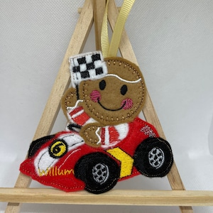 Gehen Sie Kart, Rennauto-Lebkuchenmann, hängende Dekoration, handgemacht, personalisiert