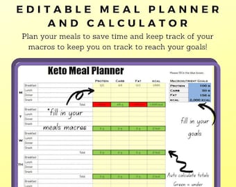 Keto Low Carb Meal Planner Calculator Excel and Printable