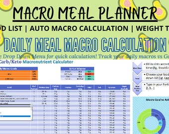 Macro Meal Calculator Planner and Tracker