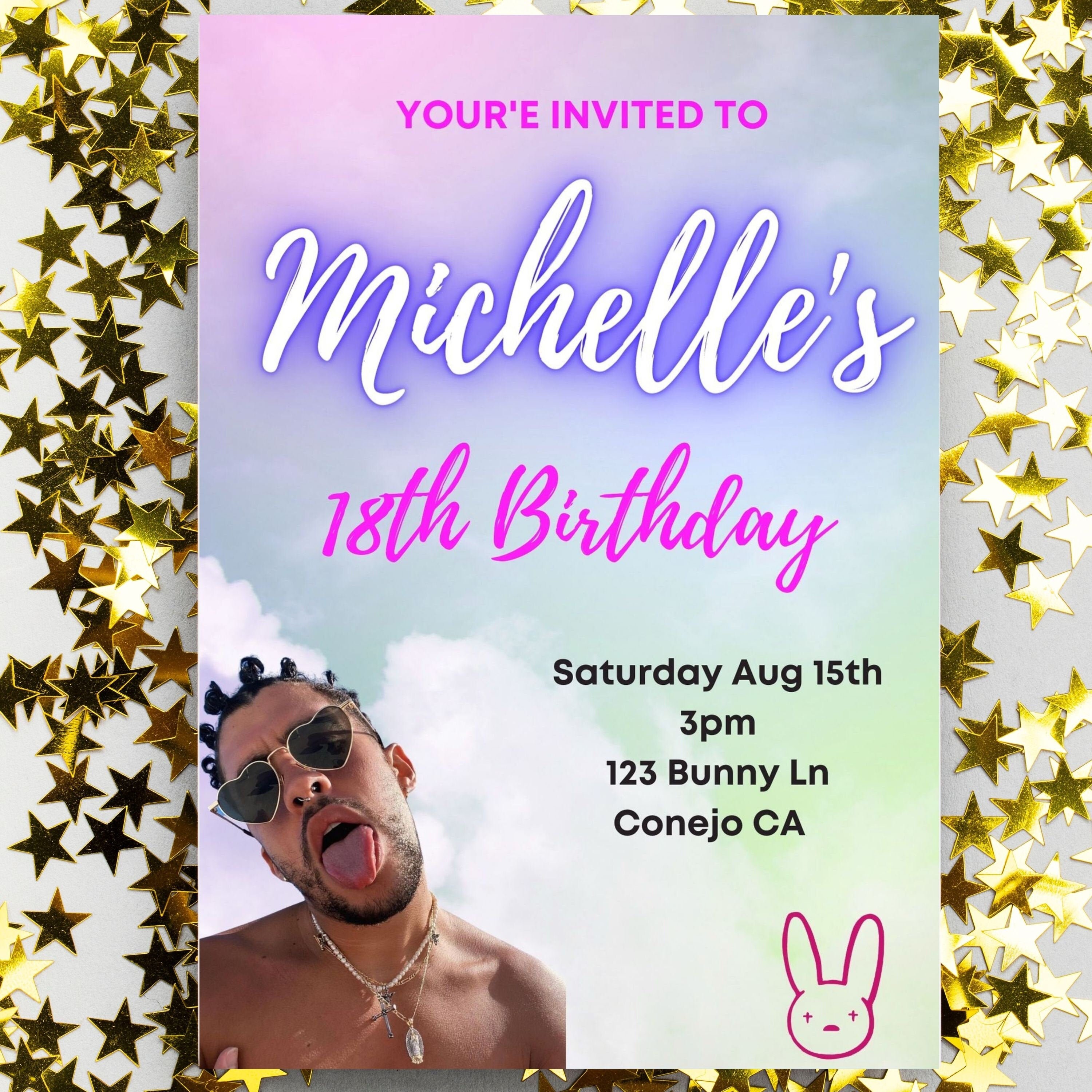 Bad Bunny Birthday Party Invitation You Edit Text Instant Etsy