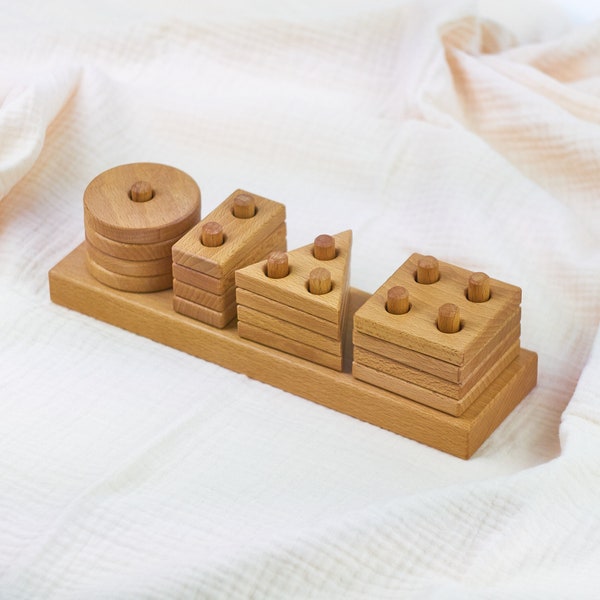Sorting & Stacking Toy, Wooden Shape Sorter, Montessori Toys for 1 2 3 Years Old Toddlers, Fine Motor Skill, Educational Toy, Eco Wooden Toy
