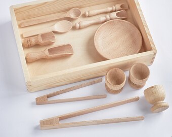 Ferramentas Montessori de Madeira para Caixa Sensorial, Madeira de Faia, Brincadeiras Criativas