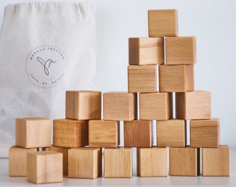 Set di blocchi di legno di qualità, blocchi di costruzione fatti a mano, giocattoli Montessori, regalo per baby shower, blocchi di legno naturale e organico, arredamento della stanza del bambino