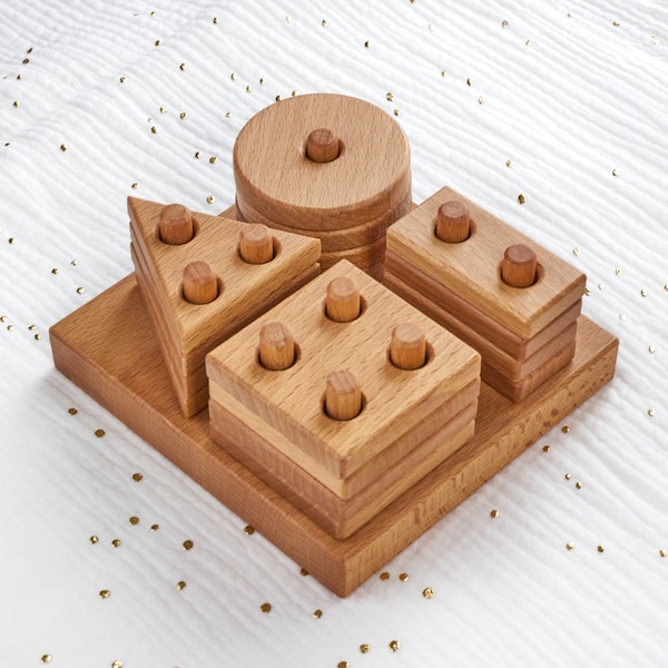 Wooden Sorting & Stacking Toy, Handcrafted Shape Sorter Toy, Montessori Toys for 1 2 3 Years Old Toddlers, Fine Motor Skill, Educational Toy