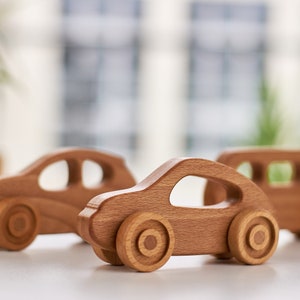 木製おもちゃの車3台セット、手作りの押し車、幼児ギフト、誕生日プレゼント、モンテッソーリおもちゃ、木製の子供用車、環境に優しいおもちゃ