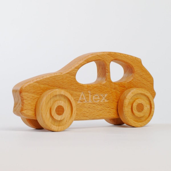 Personalisierte Holzspielzeugauto, natürliches Montessori-Spielzeug, Baby-Geschenk, Kinderzimmer-Dekor, Holzspielzeugauto, Jungenspielzeug, Schiebeauto für Stocking Stuffer