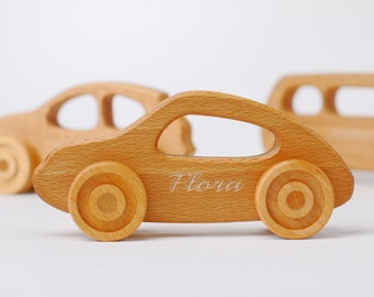 Personalized Toy Car, Wooden Push Vehicle, Natural Montessori Toy, Race Car, Baby Boy Gift, Nursery Decor, Wooden Toy Car, Stocking Stuffer