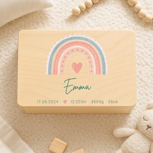 Memory Box with Name, Personalized Wooden Keepsake Box for Baby Girl or Boy, Custom Birth or Christening Gift, Baby Shower Present, Name Box