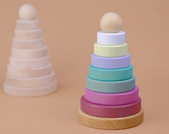 Wooden Ring Stacker, Educational Toy, Natural Wooden Pyramid, Wooden Stacking Toy, Montessori Toy, Circle Stacker, Nursery Decor, Eco Toy