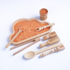 Montessori Sensory Bin Tools For Toddlers, Wooden Tray, Sensory Play Box, Helping Hands Motor Tool Set, Loose Parts, Sensory Table, Scoops