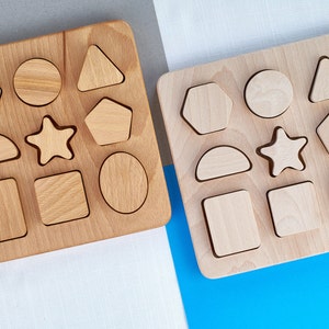 Wooden Shape Puzzle, Toddler Wooden Toy, Chunky Puzzle, Nine Piece Shape Board, Montessori Shape Sorter, Waldorf Kids Toy, Kids Eco Toy image 7