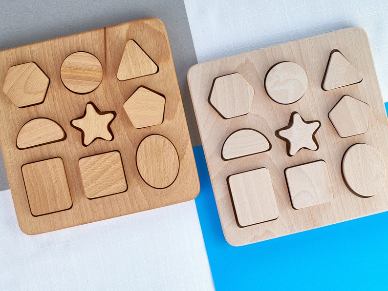 Wooden Shape Puzzle, Toddler Wooden Toy, Chunky Puzzle, Nine Piece Shape Board, Montessori Shape Sorter, Waldorf Kids Toy, Kids Eco Toy image 7