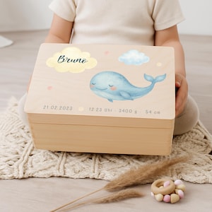 Memory Box with Name, Personalized Wooden Keepsake Box for Baby Girl or Boy, Custom Birth or Christening Gift, Baby Shower Present, Name Box