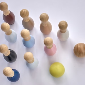 10 Wood Bowling Pins, Wooden Balls, Table Top Bowling, Waldorf Toys, Toddler Skittles Game, Kids Bowling Set, Nursery Decor, Waldorf Toys image 4