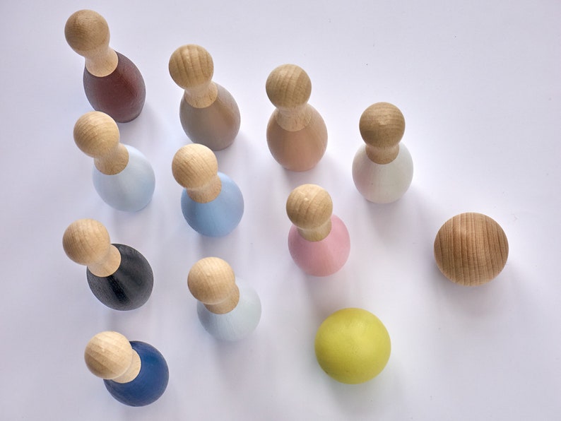 10 Wood Bowling Pins, Wooden Balls, Table Top Bowling, Waldorf Toys, Toddler Skittles Game, Kids Bowling Set, Nursery Decor, Waldorf Toys image 4