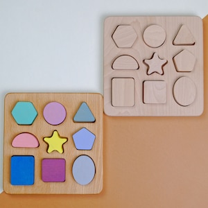 Wooden Shape Puzzle, Toddler Wooden Toy, Chunky Puzzle, Nine Piece Shape Board, Montessori Shape Sorter, Waldorf Kids Toy, Kids Eco Toy image 10