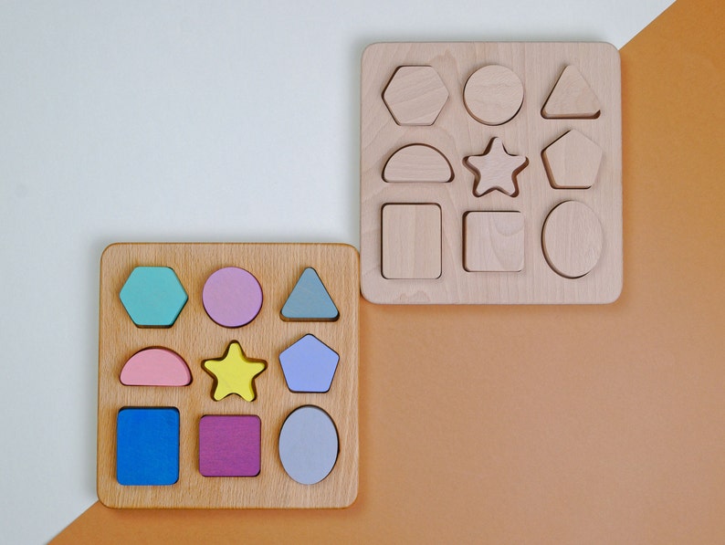 Wooden Shape Puzzle, Toddler Wooden Toy, Chunky Puzzle, Nine Piece Shape Board, Montessori Shape Sorter, Waldorf Kids Toy, Kids Eco Toy image 10