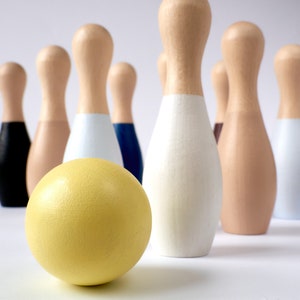 10 Wood Bowling Pins, Wooden Balls, Table Top Bowling, Waldorf Toys, Toddler Skittles Game, Kids Bowling Set, Nursery Decor, Waldorf Toys image 6