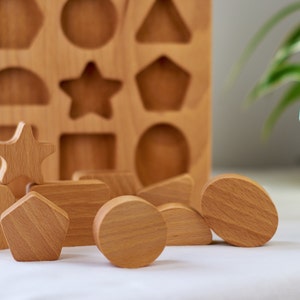 Wooden Shape Puzzle, Toddler Wooden Toy, Chunky Puzzle, Nine Piece Shape Board, Montessori Shape Sorter, Waldorf Kids Toy, Kids Eco Toy image 6