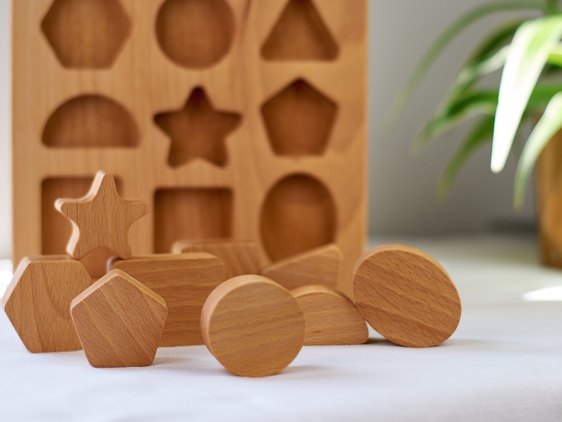 Wooden Shape Puzzle, Toddler Wooden Toy, Chunky Puzzle, Nine Piece Shape Board, Montessori Shape Sorter, Waldorf Kids Toy, Kids Eco Toy image 6