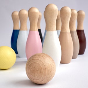 10 Wood Bowling Pins, Wooden Balls, Table Top Bowling, Waldorf Toys, Toddler Skittles Game, Kids Bowling Set, Nursery Decor, Waldorf Toys image 10